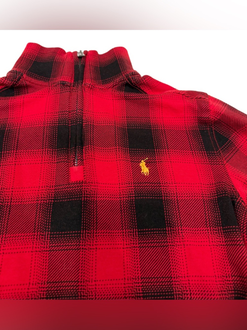 Polo Ralph Lauren Boy Estate Rib Quarter-Zip Pullover red plaid pattern M 10/12